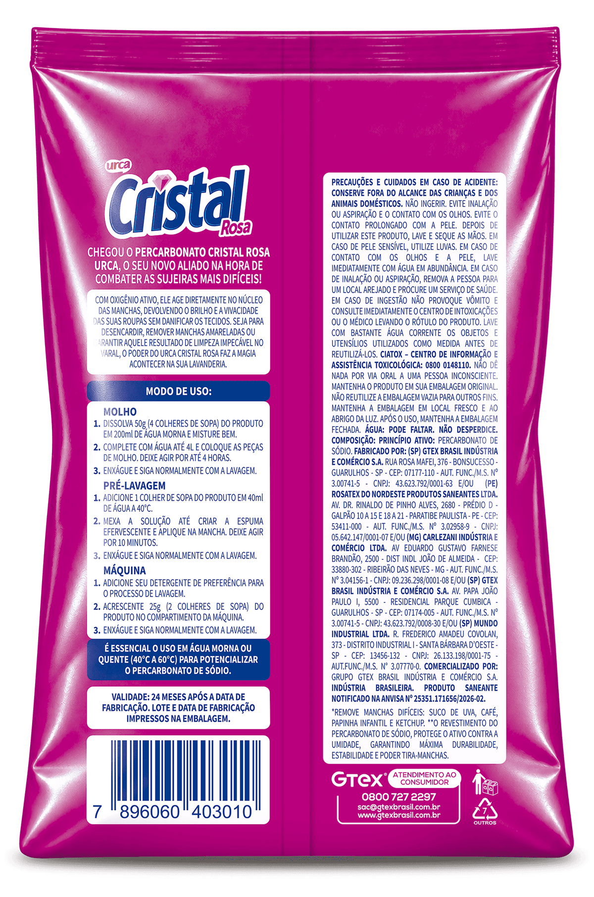 Percarbonato de Sódio Urca Cristal Rosa Sachê - 1kg