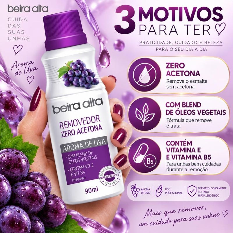 Removedor de Esmaltes Beira Alta Zero Acetona Uva - 90ml