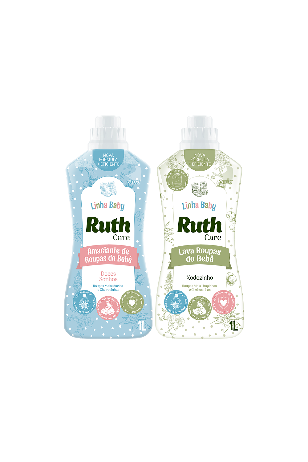 Kit Sabão Liquido Ruth Care Baby Xodozinho 1L + Amaciante Diluido Ruth Care Baby Doces Sonhos - 1l