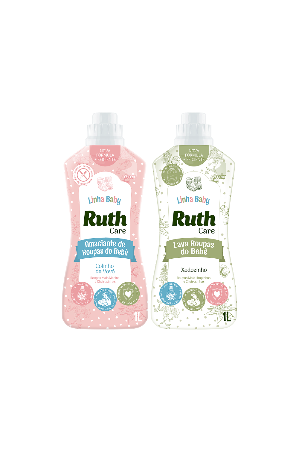 Kit Sabão Liquido Ruth Care Baby Xodozinho 1L + Amaciante Diluido Ruth Care Colinho da Vovó Ruth 1L